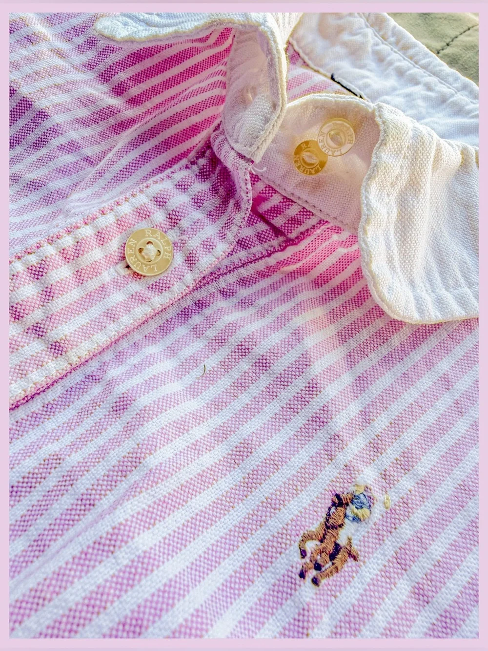 Polo Ralph Lauren Girls Pink White Stripe Drop Waist Ruffle Shirt Dress Size 5 6